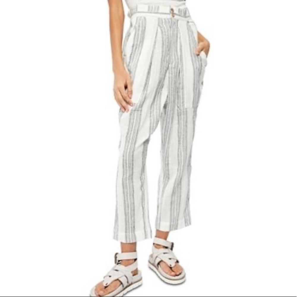 NWT Free People Semi Sweet Ivory Combo Linen Pants